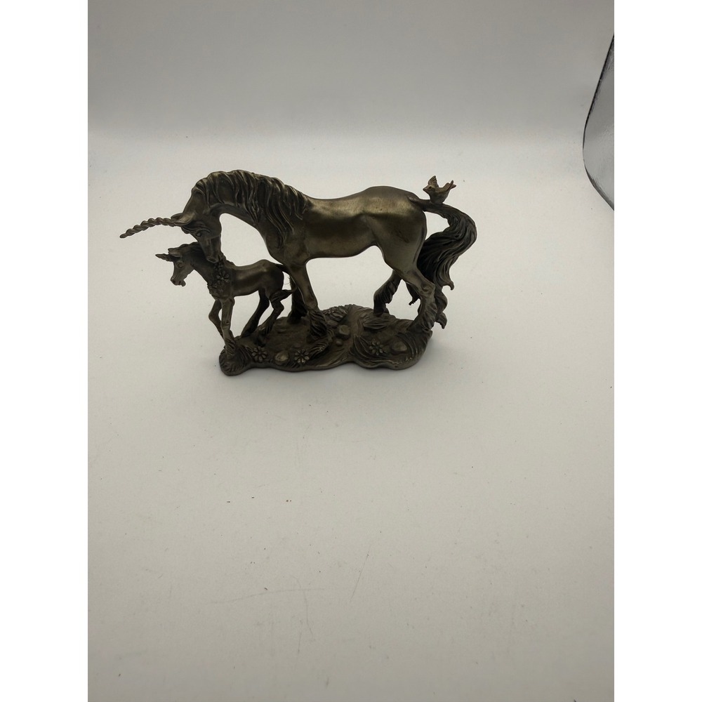 Vintage 1984 Hudson Fine Pewter Unicorn Mare and Foal Figurine USA 3444